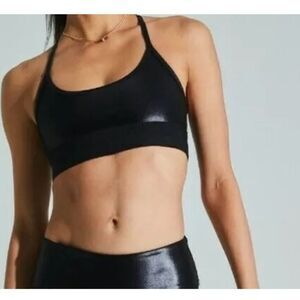 Noli Yoga Liquid Reflective T-Back Sports Bra – Black – XS NWT